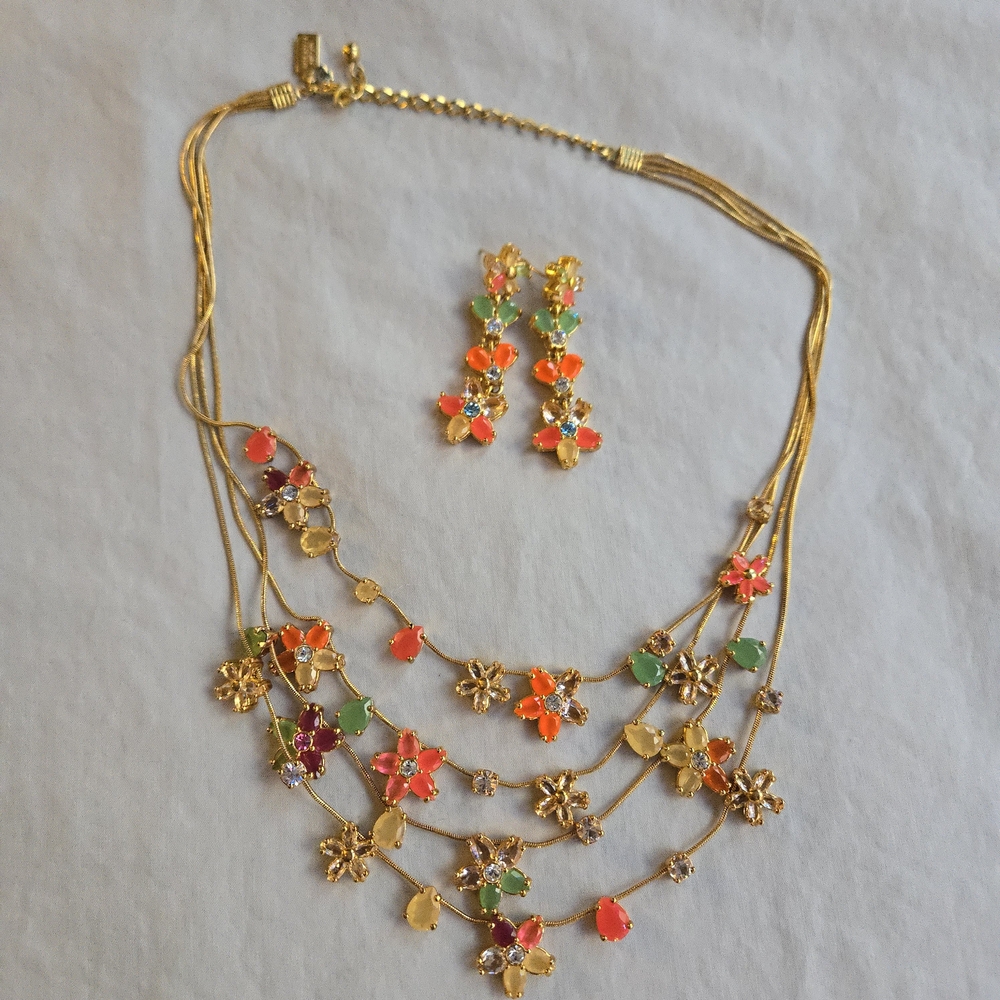 Kate Spade Bib Giverny Gardens Gold Floral Necklace Earrings Set